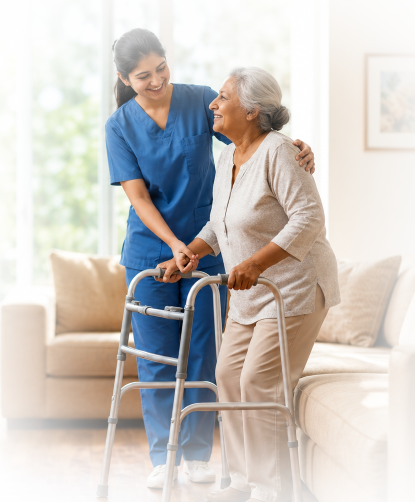 Caregiver assisting an elderly patient at home