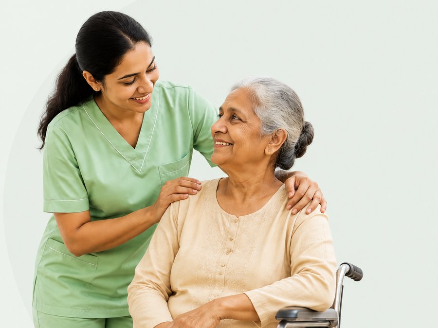Trained attendant caring for an elderly woman at home